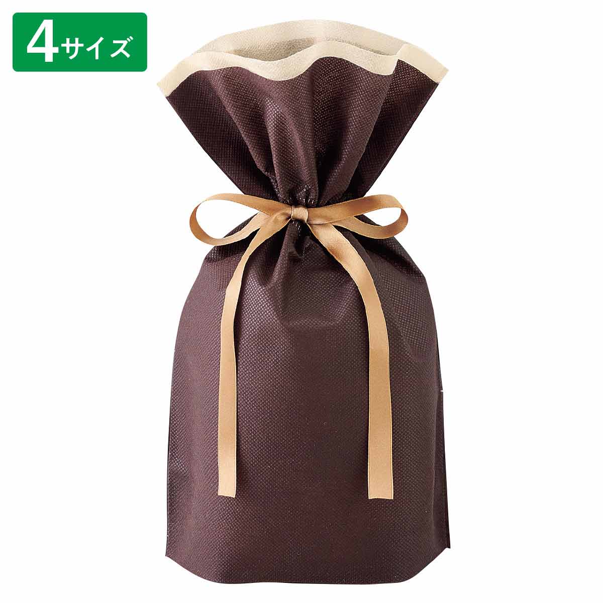 10枚 不織布リボン付きギフトバッグ ブラウン 幅24×高さ36[24]×底マチ12cm