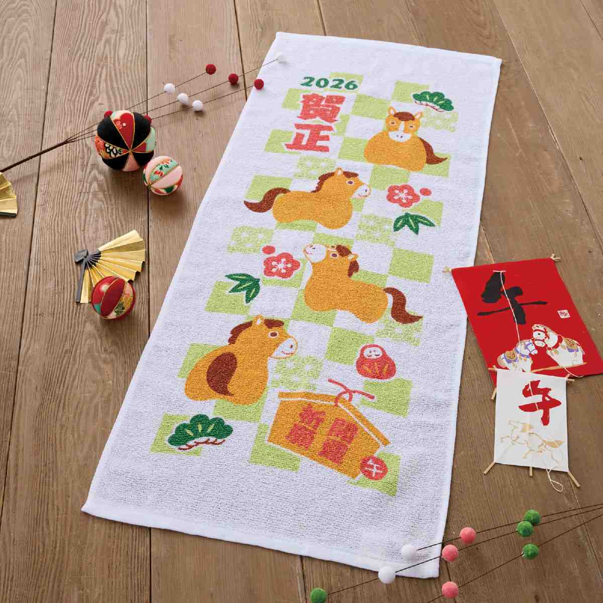 100枚 干支フェイスタオル 格子柄