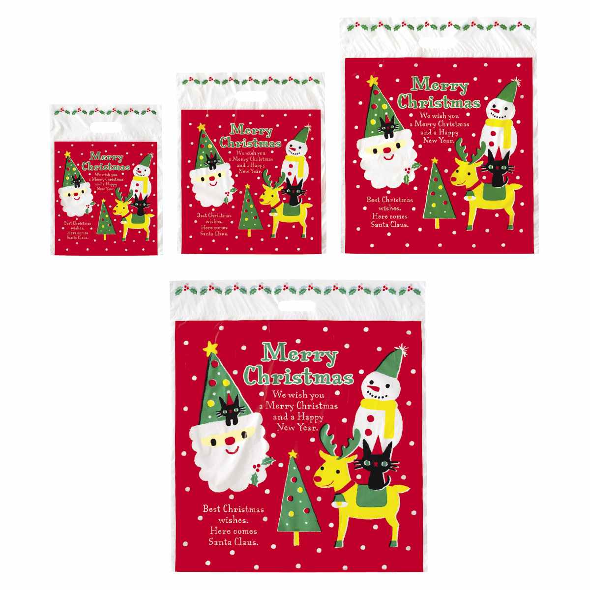 手提げポリ袋 クリスマスツリーサンタ 21×28×底マチ4cm