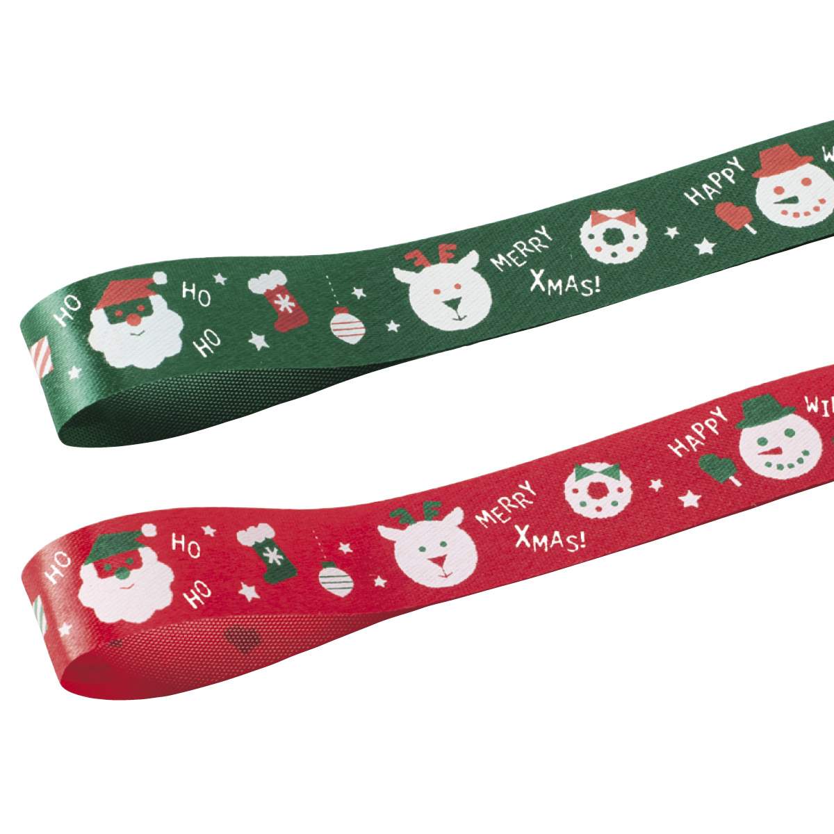 ハッピークリスマスリボン18mm幅×24m巻 グリーン