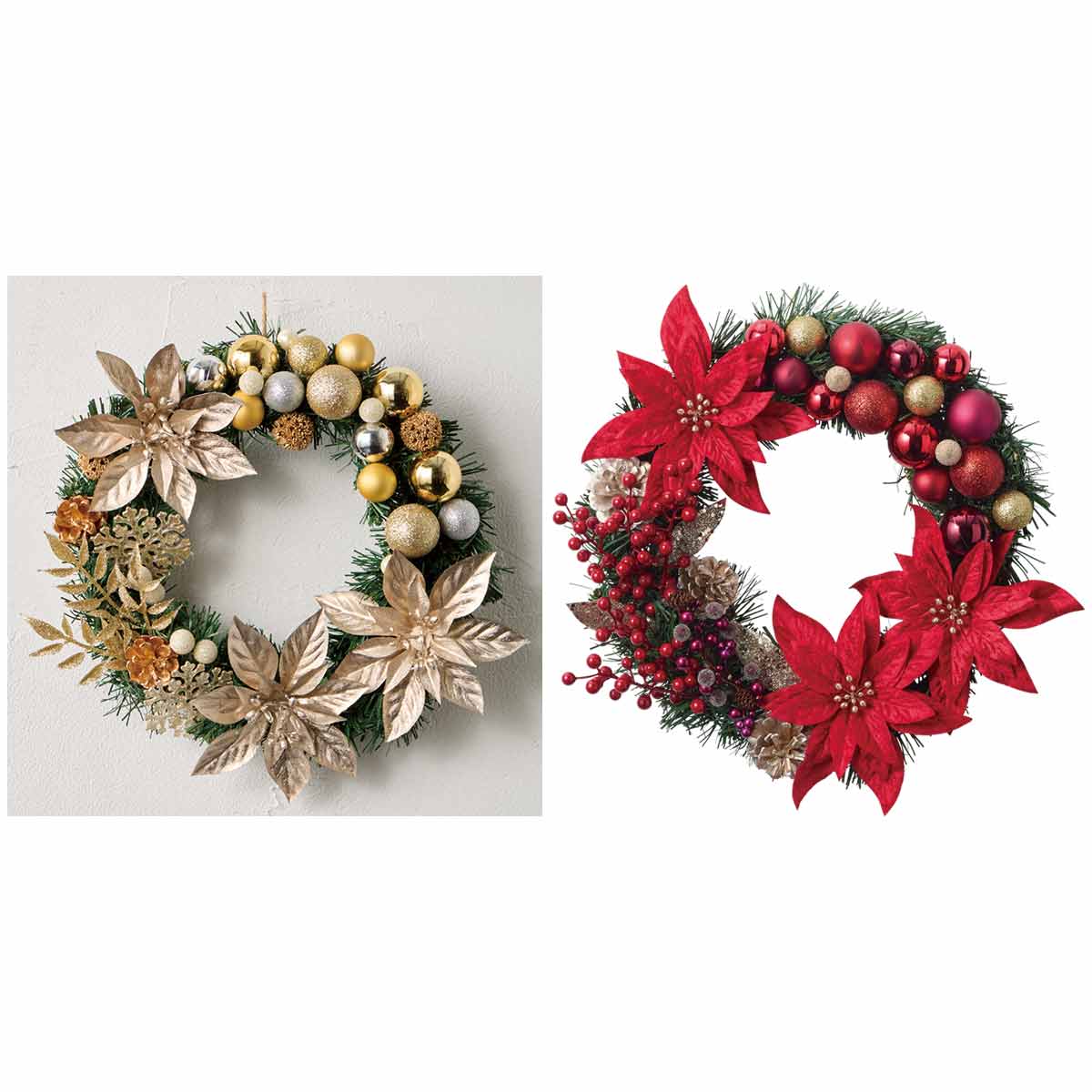 32cmポインセチアクリスマスリース レッド