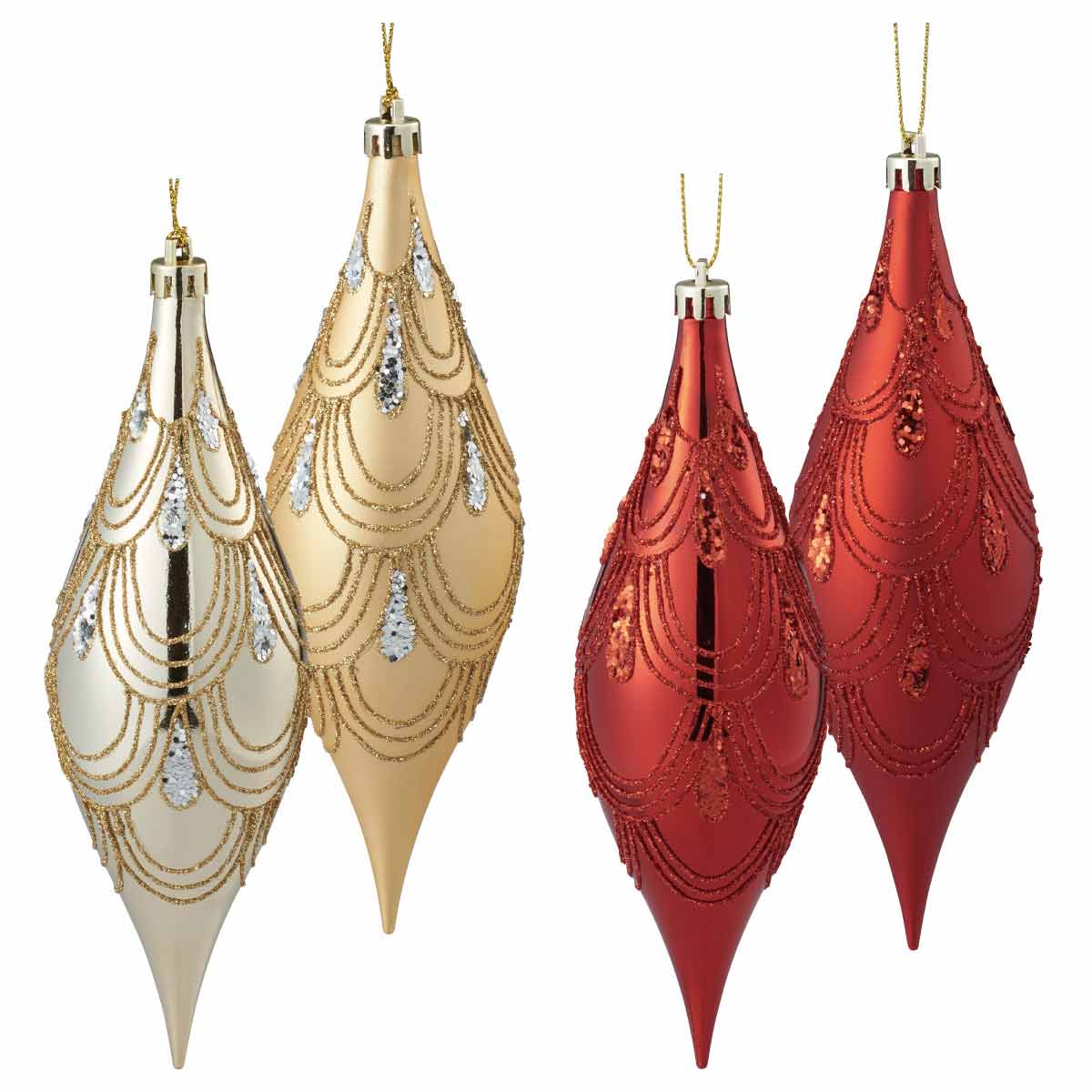 4個 ドロップオーナメント 17cm ゴールド