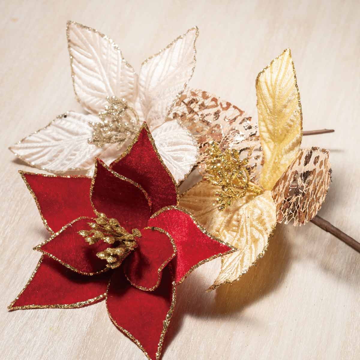 6個 ベルベットポインセチア造花オーナメント20cm レッド