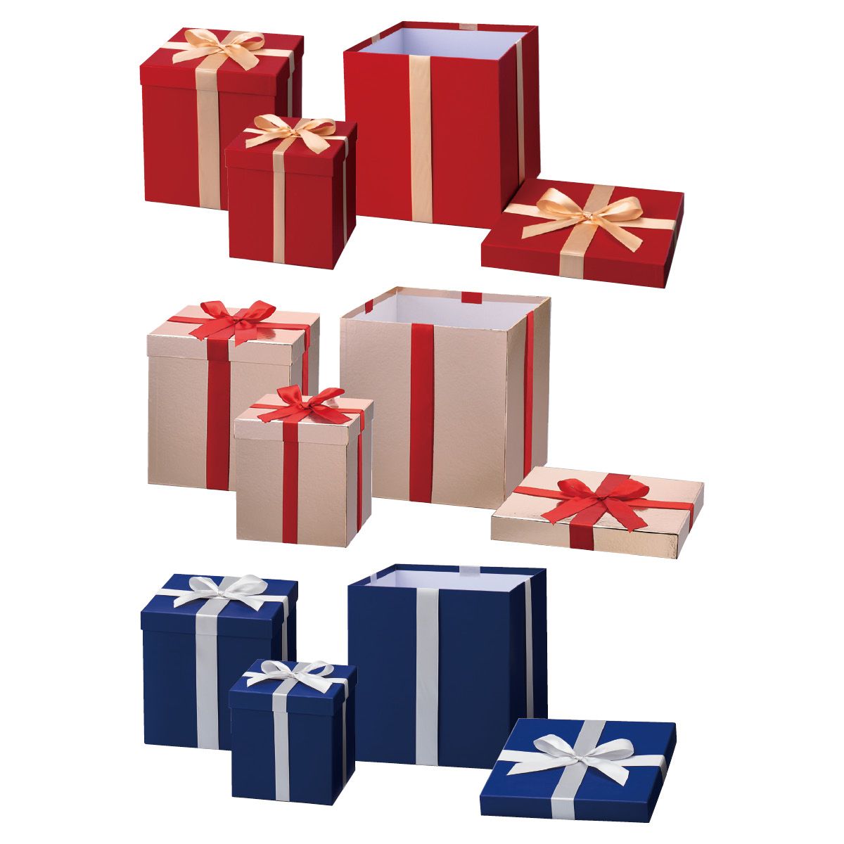 3個 プレゼントボックスセット(スクエア) 装飾用 レッド