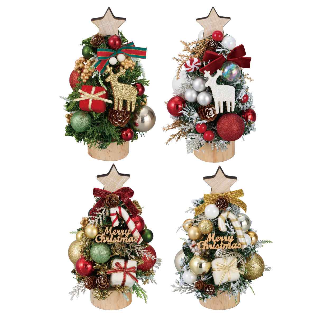 ウッドベース 卓上ナチュラルミニツリー20cm ゴールドトナカイ