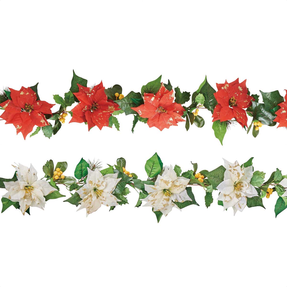 ポインセチアヒイラギ造花ガーランド レッド