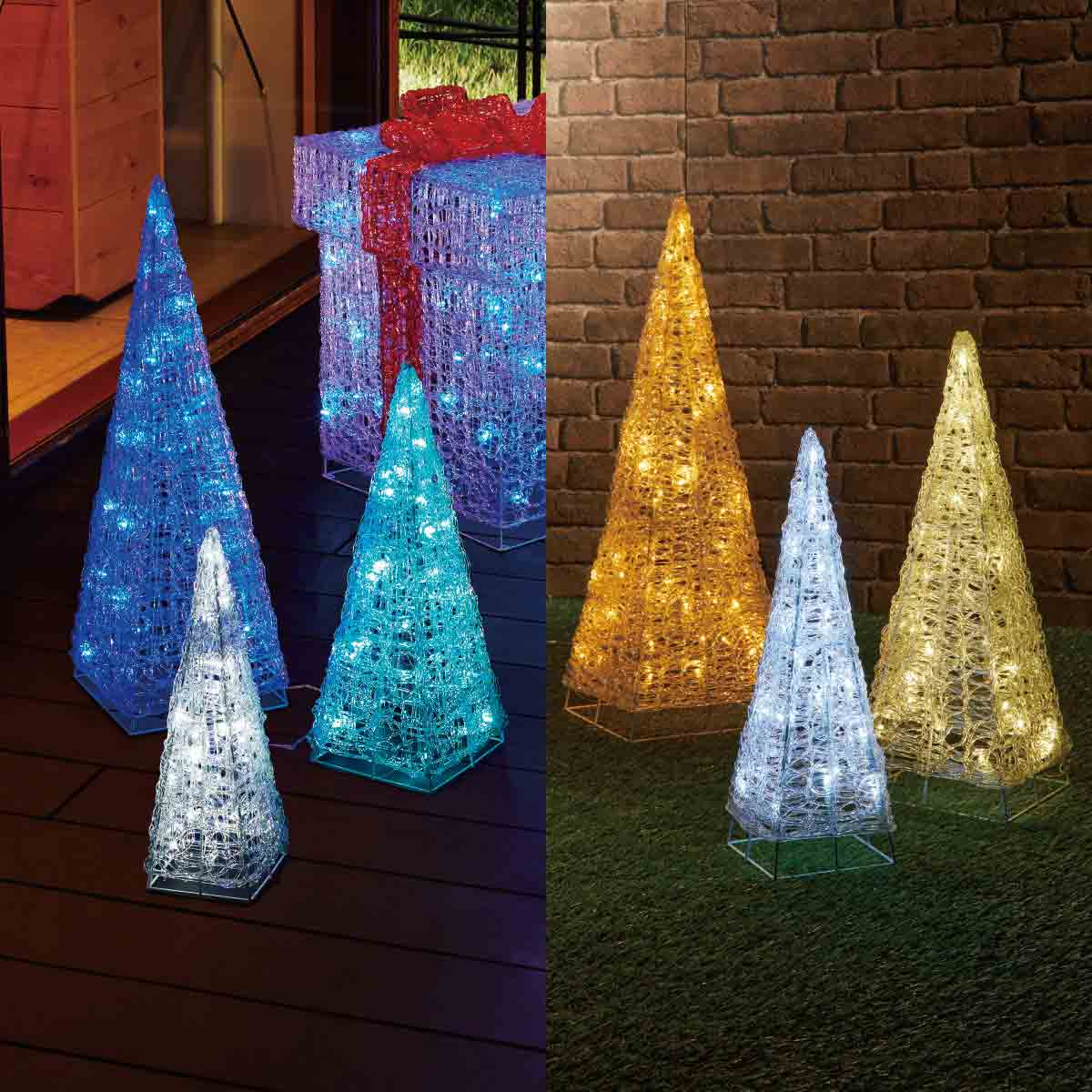 LED 3連クリスタルクリスマスツリー ブルーグラデーション