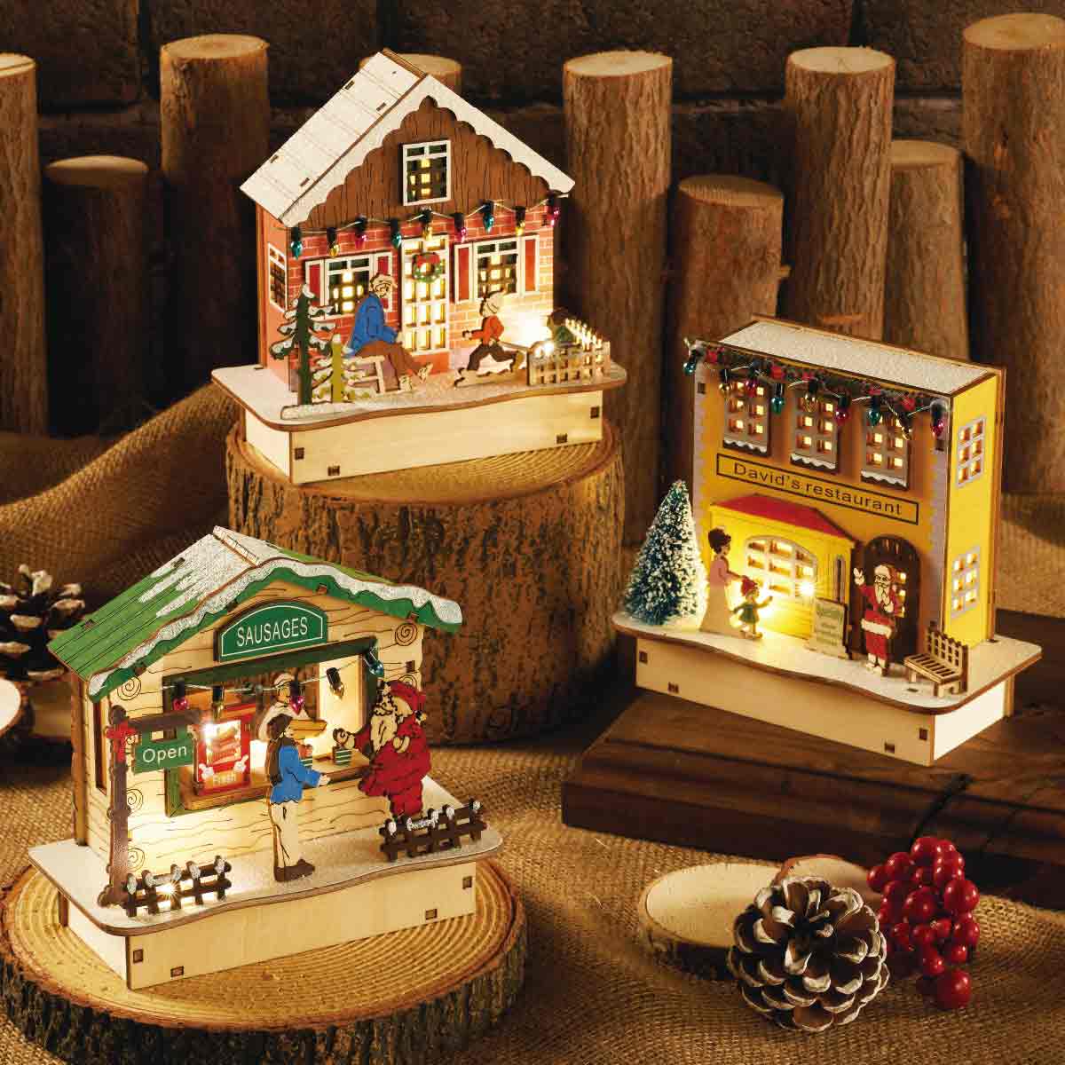 LEDウッドハウス 幅15cm グリーン