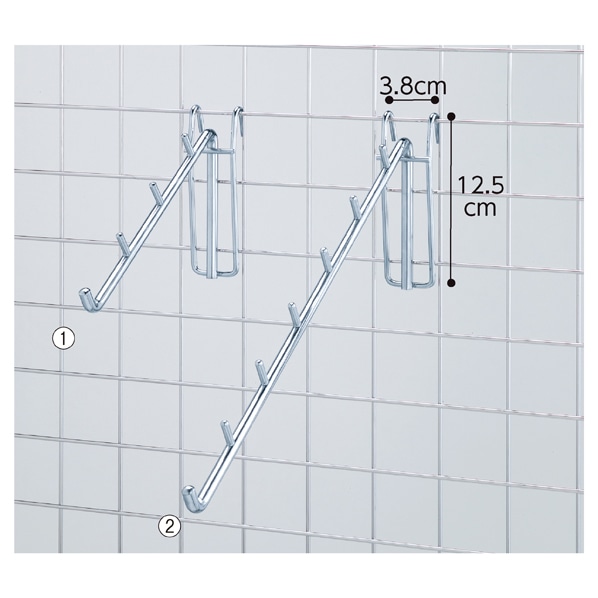 ディスプレイネット用傾斜フック30° 直径8mm〔ストエキオリジナル〕 4連