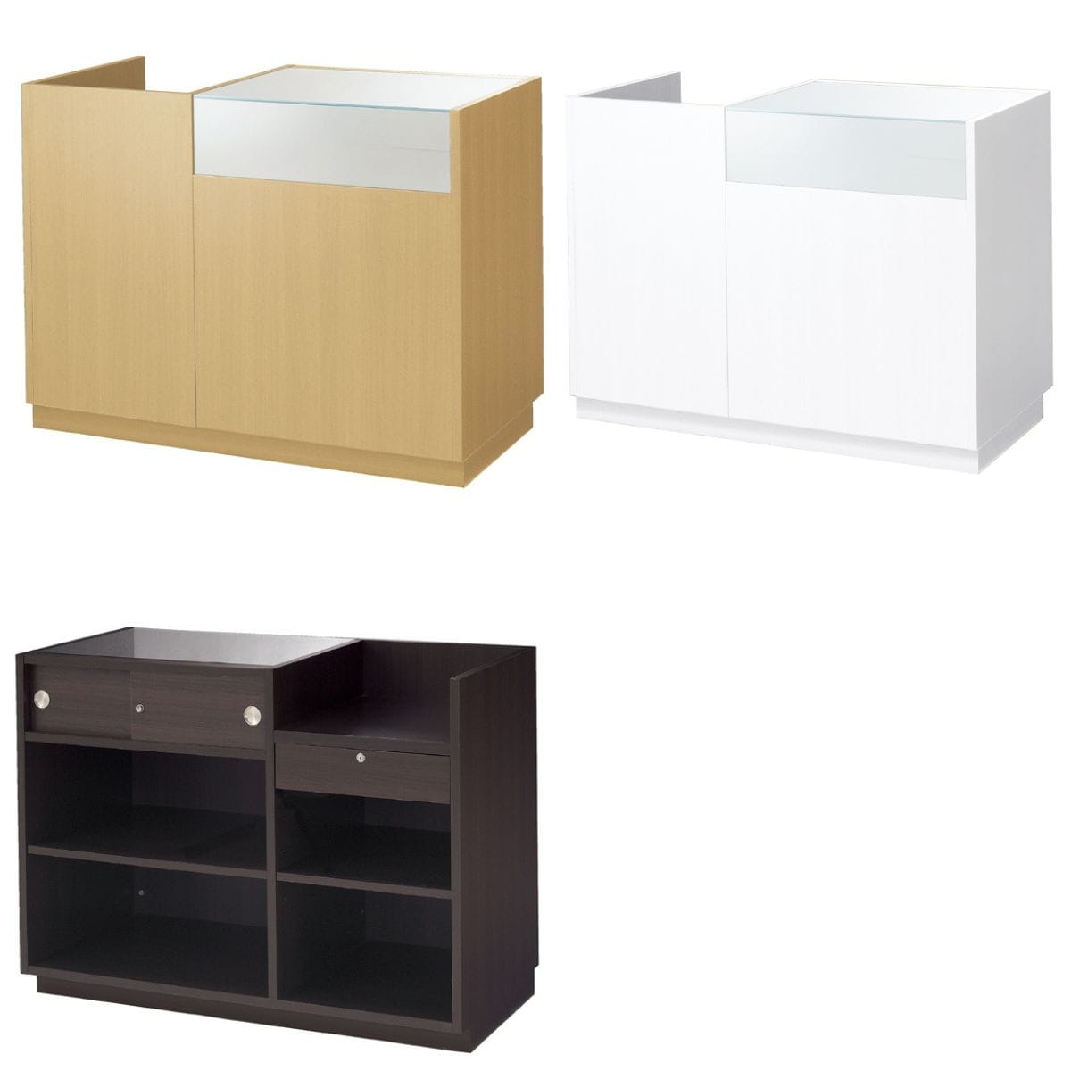 引き戸型ショーケース付きレジ台 幅120cm〔ストエキオリジナル〕 エクリュ