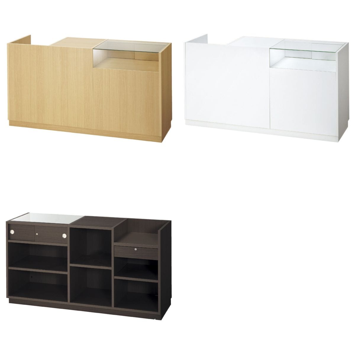 引き戸型ショーケース付きレジ台 幅167.5cm〔ストエキオリジナル〕 エクリュ