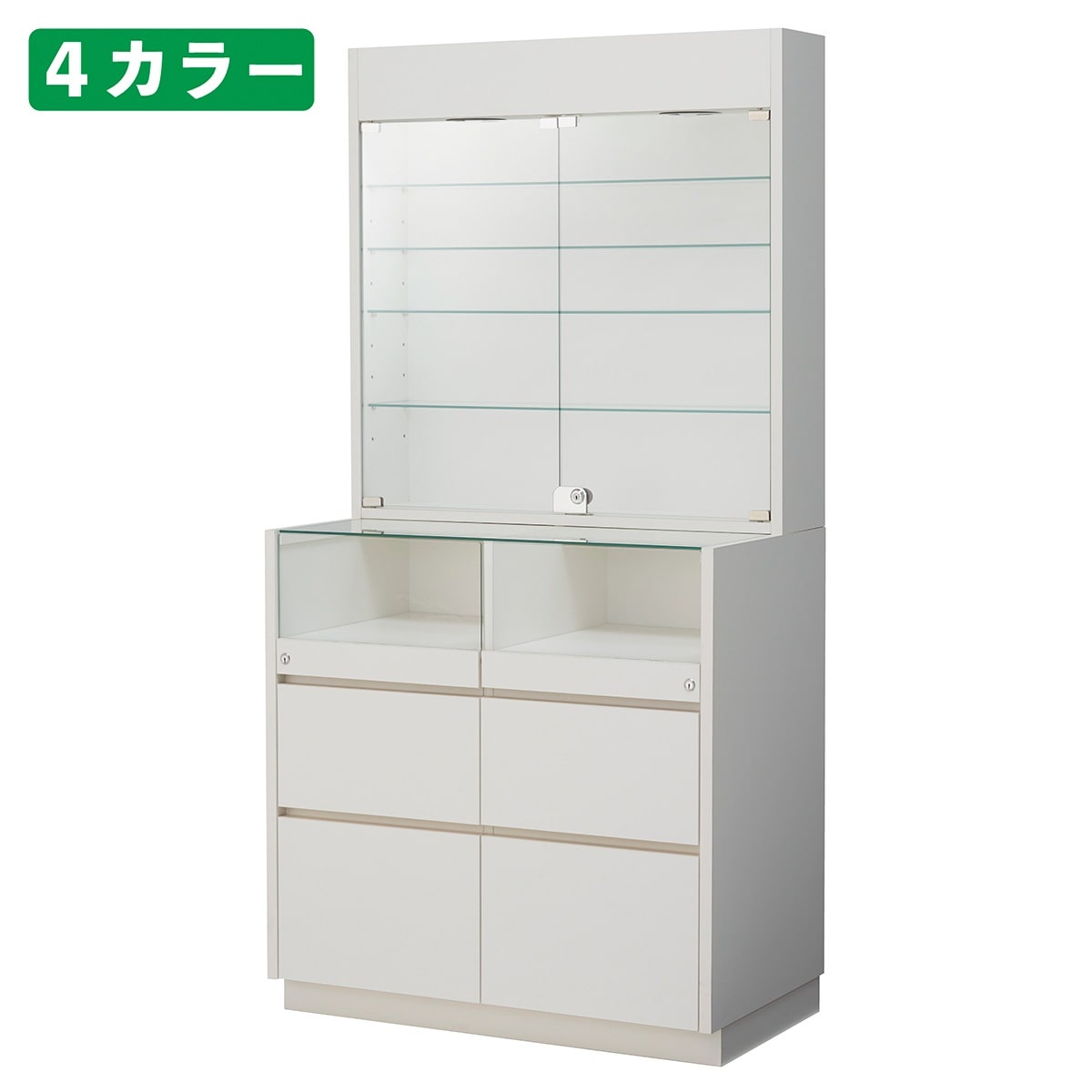 木製壁面用L型ショーケース 照明付き〔ストエキオリジナル〕 ホワイト