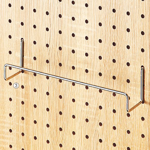 【5本】有孔ボード用ワイドフック(直径4mm) クローム〔ストエキオリジナル〕 幅15cm