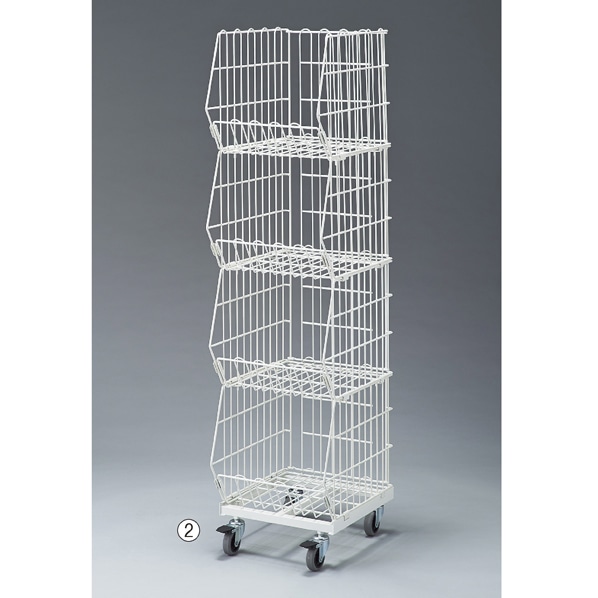 高機能型ジャンブルバスケット(直径7.5cmキャスター付き) 幅38.4cm ホワイト〔ストエキオリジナル〕 4段