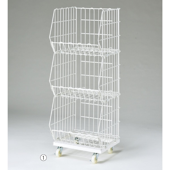 ジャンブルバスケット(直径6cmキャスター付き) 幅42.8cm ホワイト〔ストエキオリジナル〕 3段