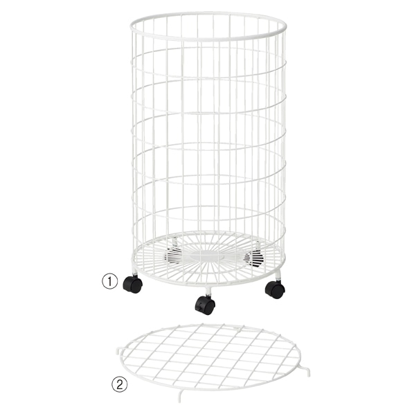 円型バスケットワゴン 深型 ホワイト〔ストエキオリジナル〕 中間棚