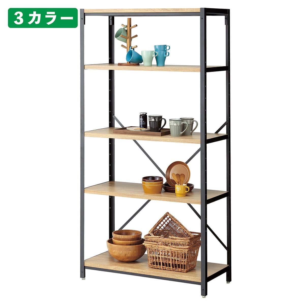 Lアングルシェルフラック 幅90cm 高さ180cm 5段〔ストエキオリジナル〕 ラスティック柄