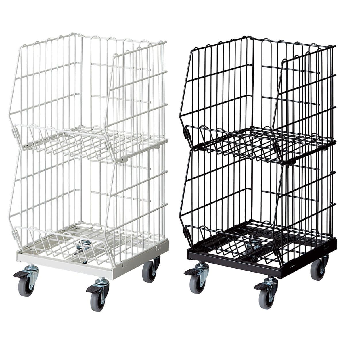 高機能型ジャンブルバスケット 幅38.4cm2段 直径7.5cmキャスター 〔ストエキオリジナル〕 ホワイト