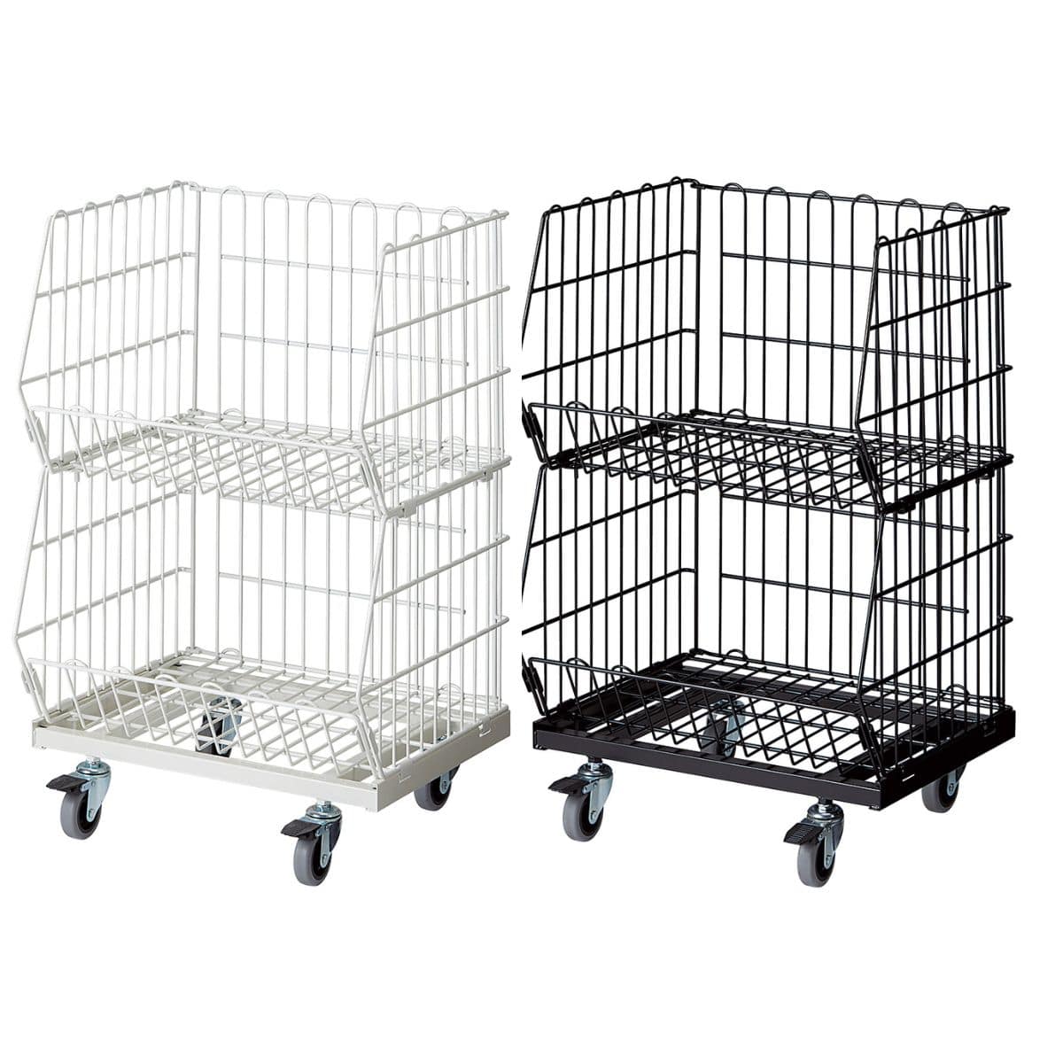 高機能型ジャンブルバスケット 幅54.4cm2段 直径7.5cmキャスター 〔ストエキオリジナル〕 ホワイト