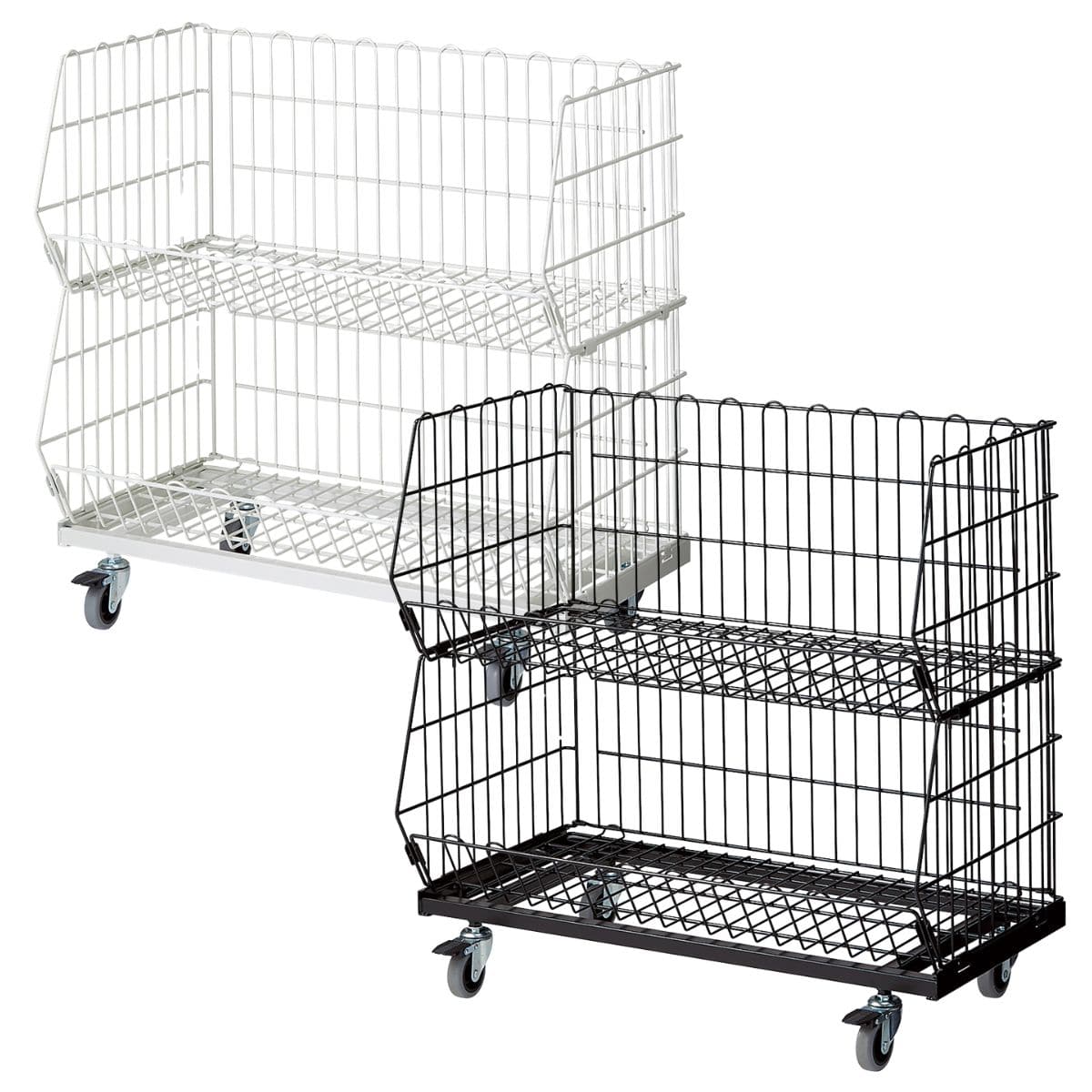 高機能型ジャンブルバスケット 幅86.4cm2段 直径7.5cmキャスター 〔ストエキオリジナル〕 ホワイト