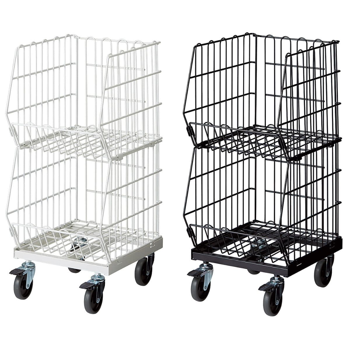 高機能型ジャンブルバスケット 幅38.4cm2段 直径10cmキャスター 〔ストエキオリジナル〕 ホワイト