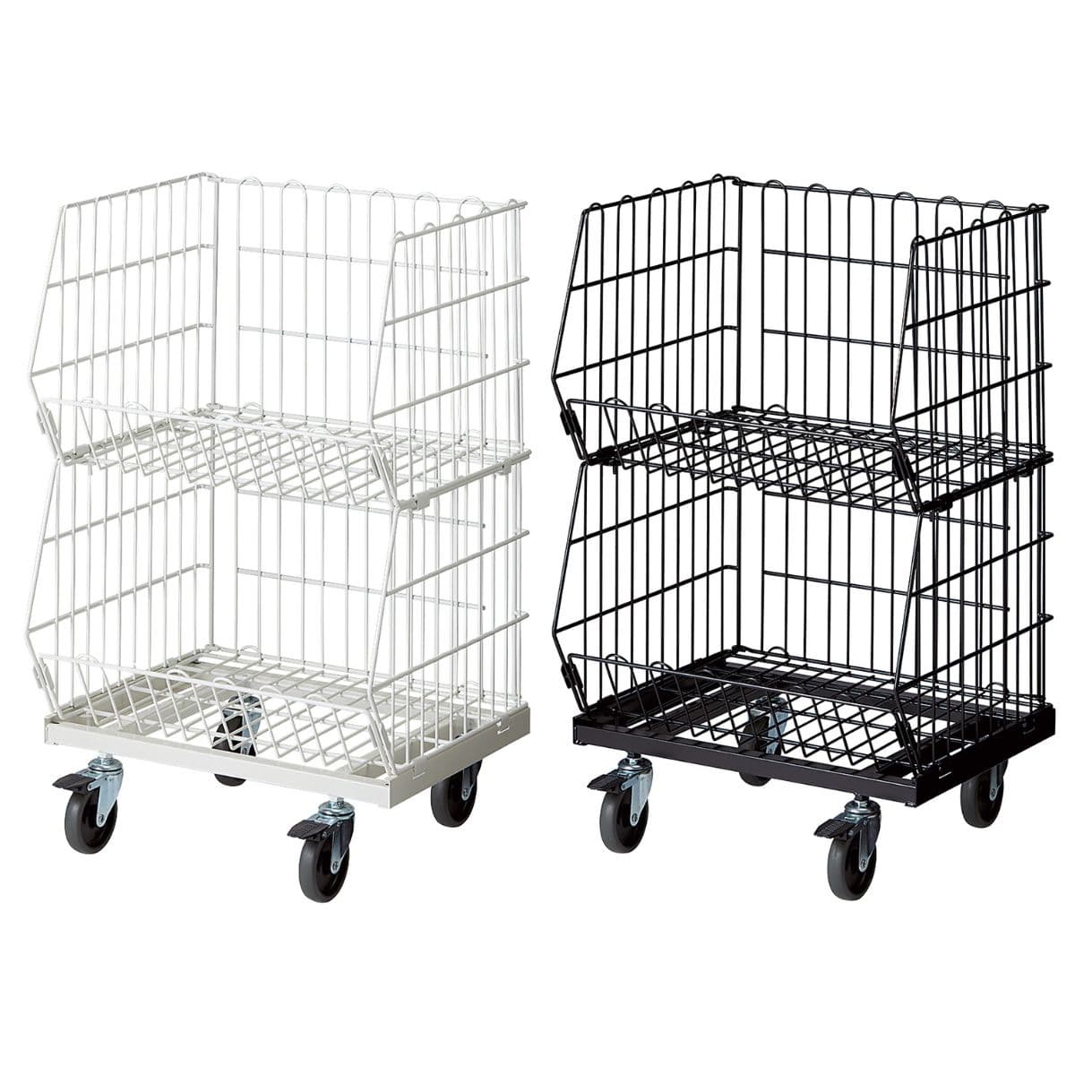 高機能型ジャンブルバスケット 幅54.4cm2段 直径10cmキャスター 〔ストエキオリジナル〕 ホワイト