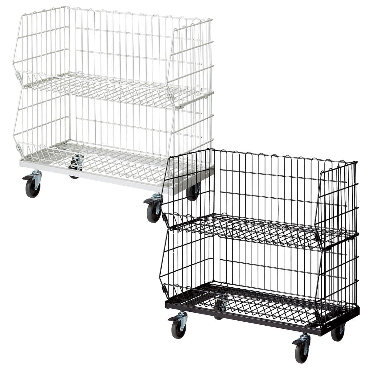 高機能型ジャンブルバスケット 幅86.4cm2段 直径10cmキャスター 〔ストエキオリジナル〕 ホワイト