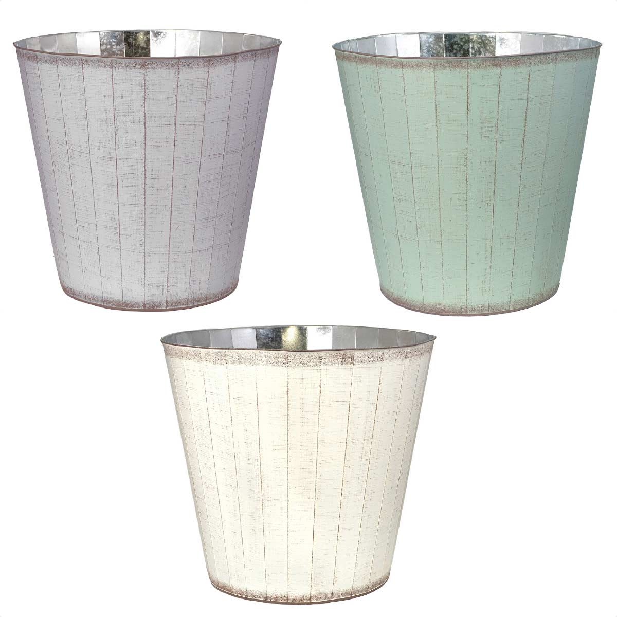 ブリキポット ストライプ L ミント