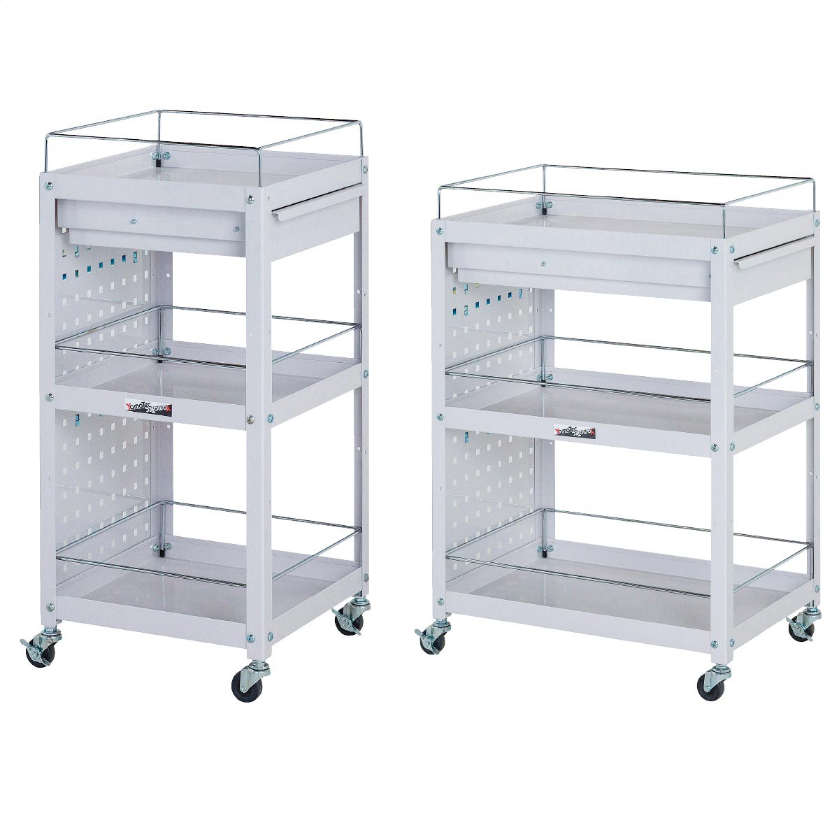 コンビニワゴン パンチングパネル・コボレ止め・キャビネット付き 幅40×奥行40cm 3段