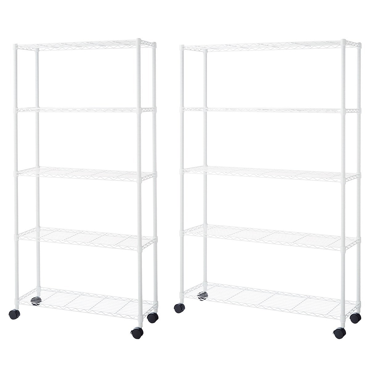 軽量用ワイヤーラック 奥行35cm キャスター付き ホワイト 高さ187cm 5段〔ストエキオリジナル〕 幅89.8cm