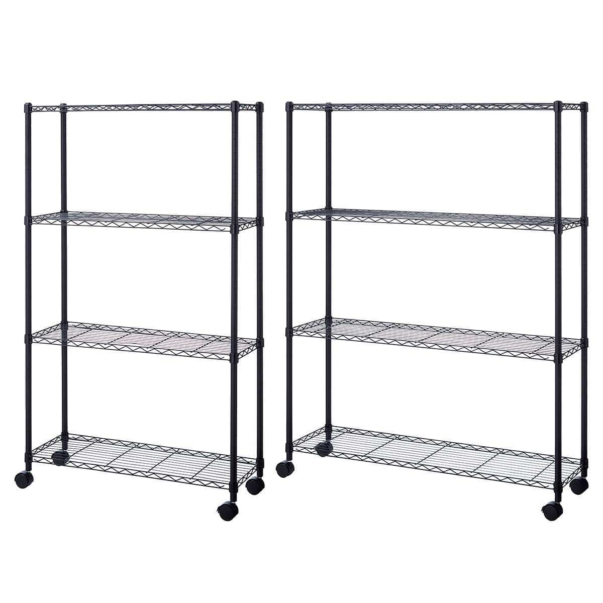 軽量用ワイヤーラック 奥行35cm キャスター付き ブラック 高さ156cm 4段〔ストエキオリジナル〕 幅89.8cm