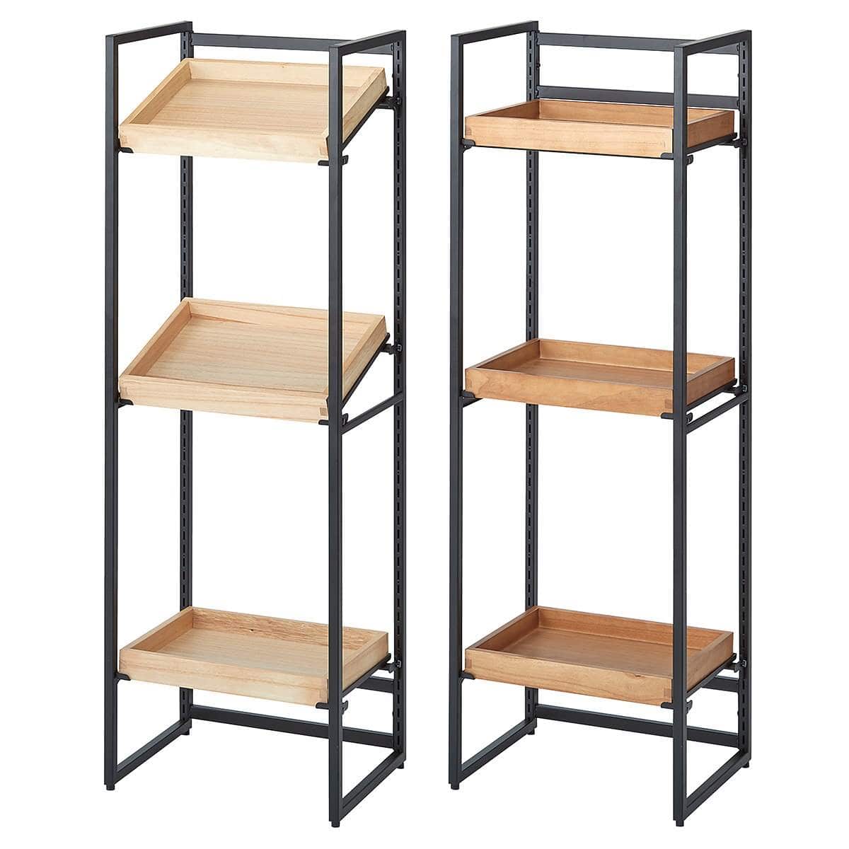 ボックスフレーム 陳列什器 高さ5cm ボックス展開 3段 ブラック〔ストエキオリジナル〕 ナチュラル