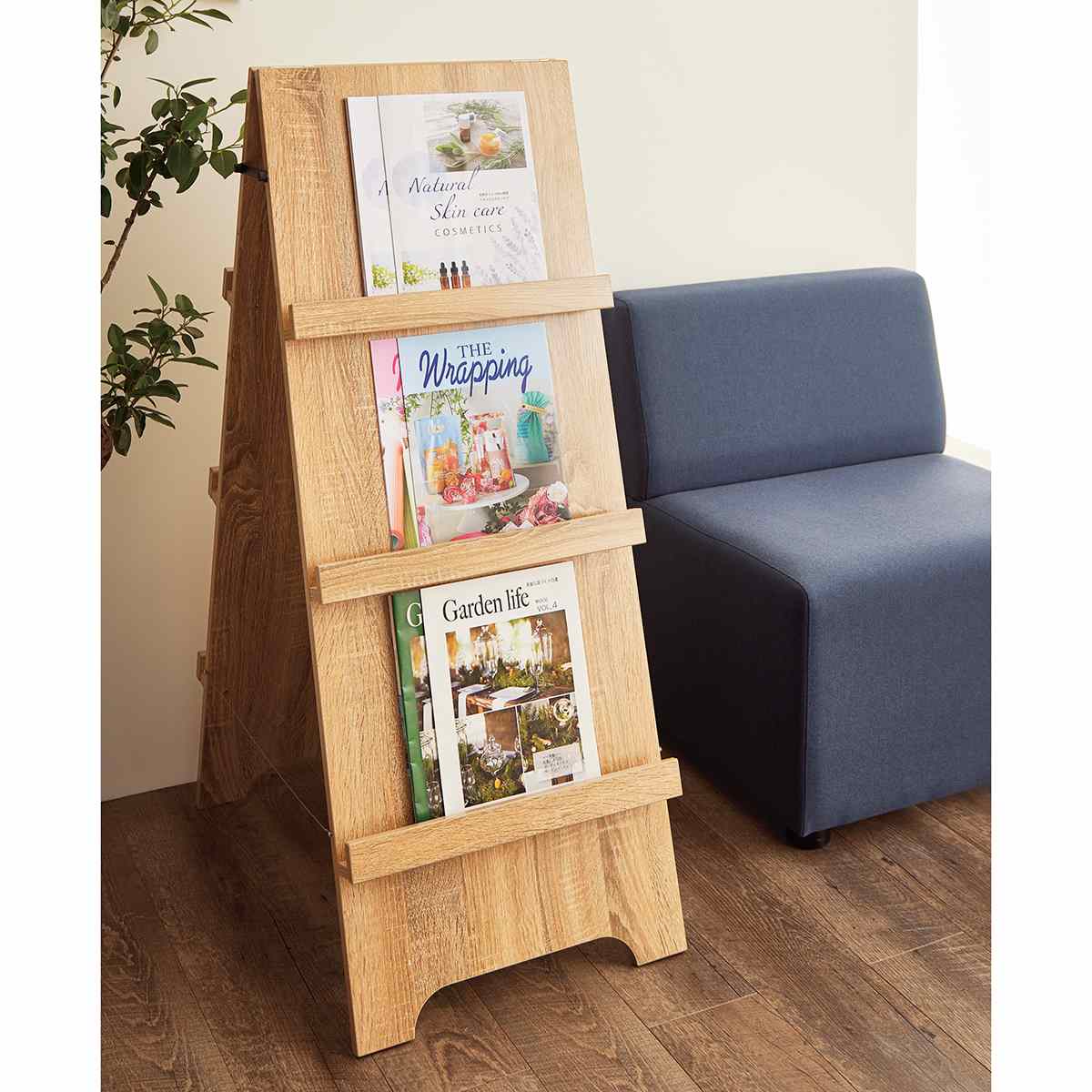 木製カタログスタンドA4 3段(両面仕様) ラスティック柄 ［スト