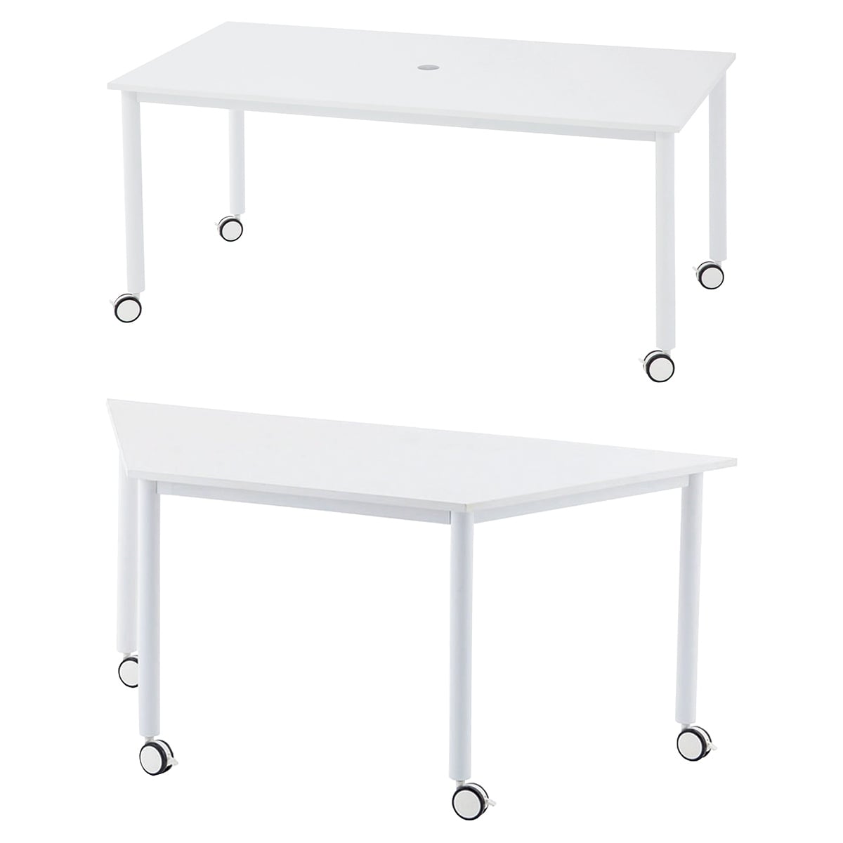 キャスター付きテーブル ホワイト 長方形
