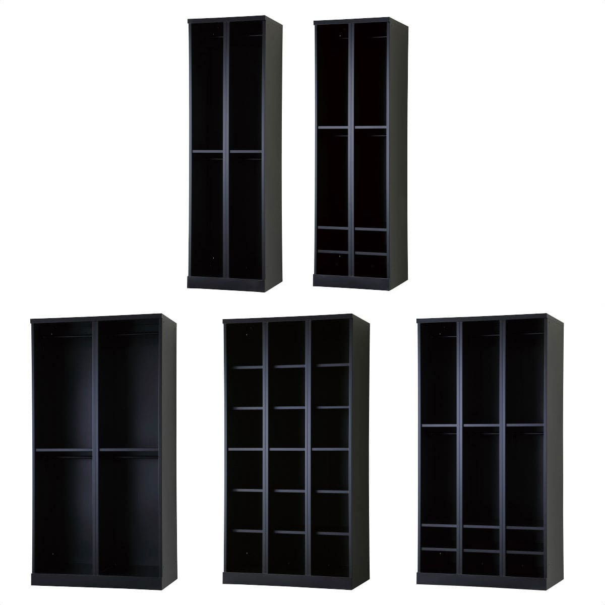 オープンタイプハンガーパイプ式 マットブラック(RLKシリーズ) 2列2段4人用[幅52.5cm]