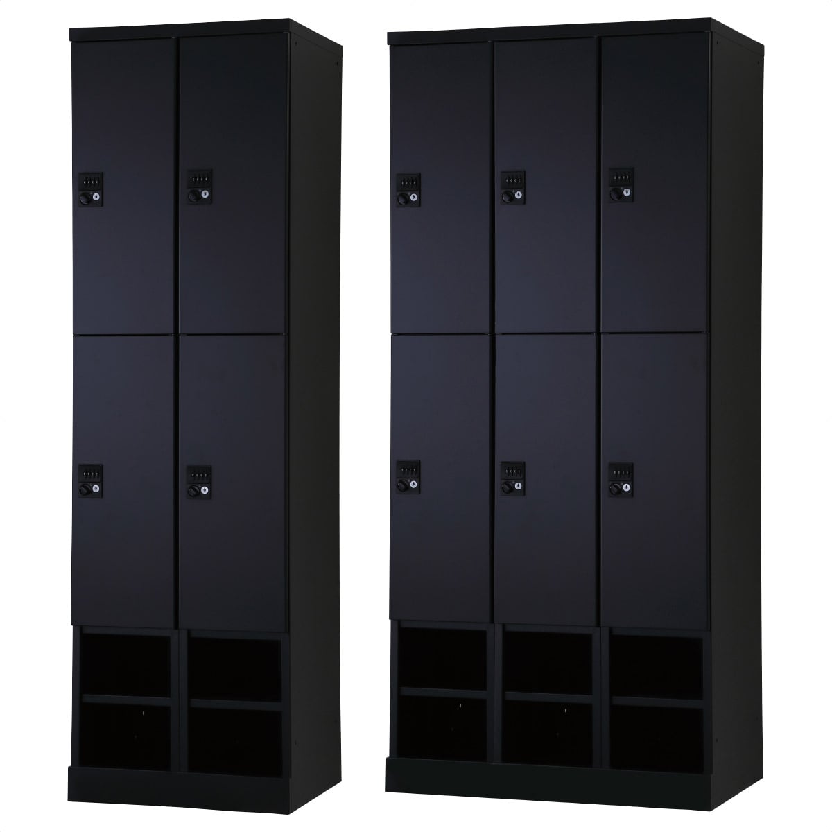 下部オープンタイプハンガーパイプ式 ダイヤル錠 マットブラック(RLKシリーズ) 2列2段4人用[幅52.5cm]