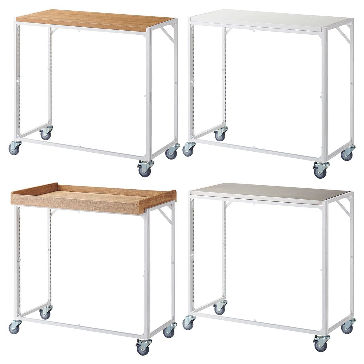 幅90×奥行45cm ホワイト 通常キャスター 新型ハコマルシェワゴン 本体〔ストエキオリジナル〕 ラスティック柄天板