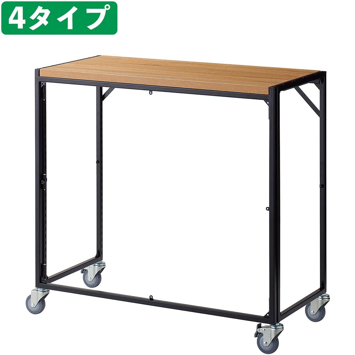 幅90×奥行45cm ブラック 通常キャスター 新型ハコマルシェワゴン 本体 〔ストエキオリジナル〕 ラスティック柄天板