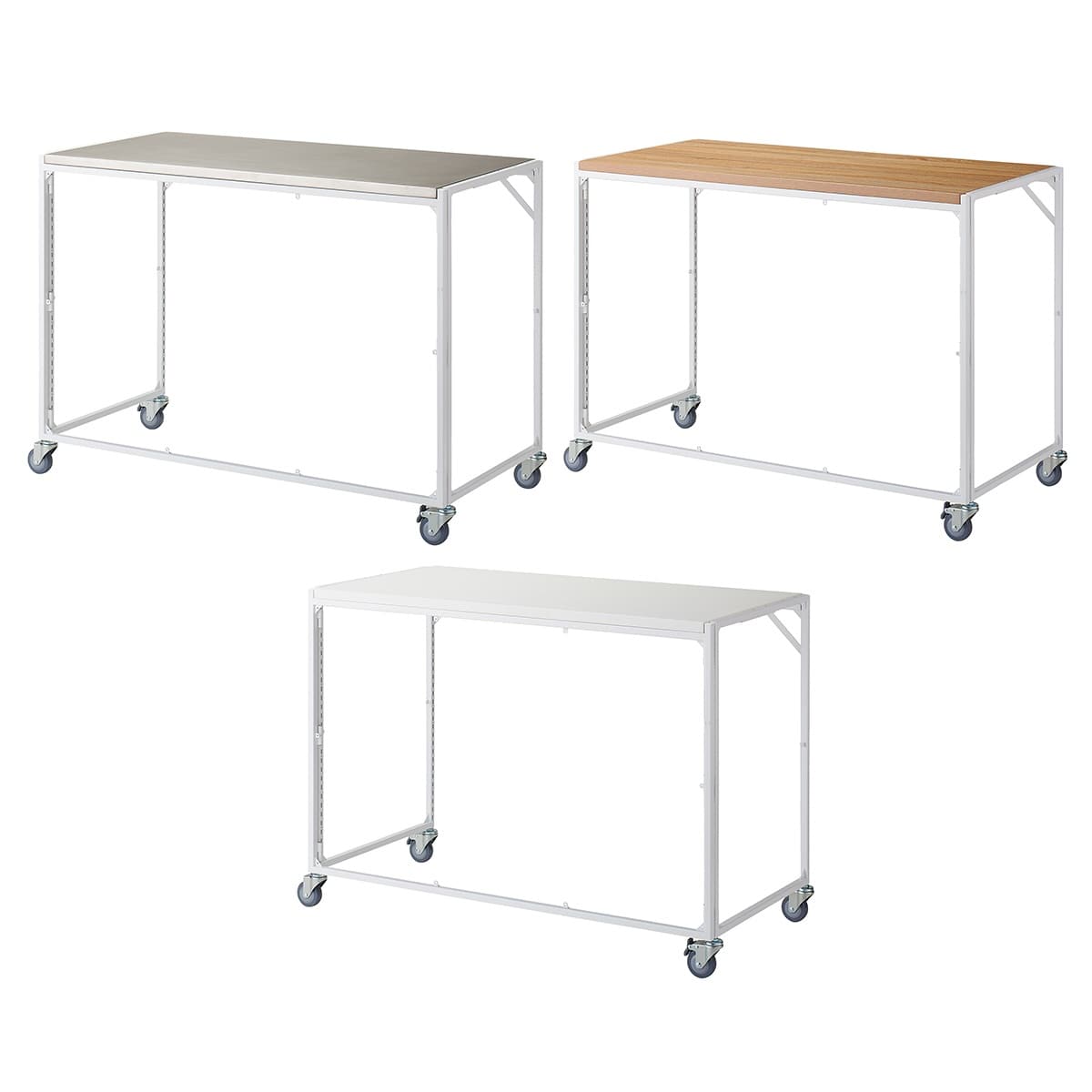 幅120×奥行60cm ホワイト 通常キャスター 新型ハコマルシェワゴン 本体 〔ストエキオリジナル〕 ラスティック柄天板