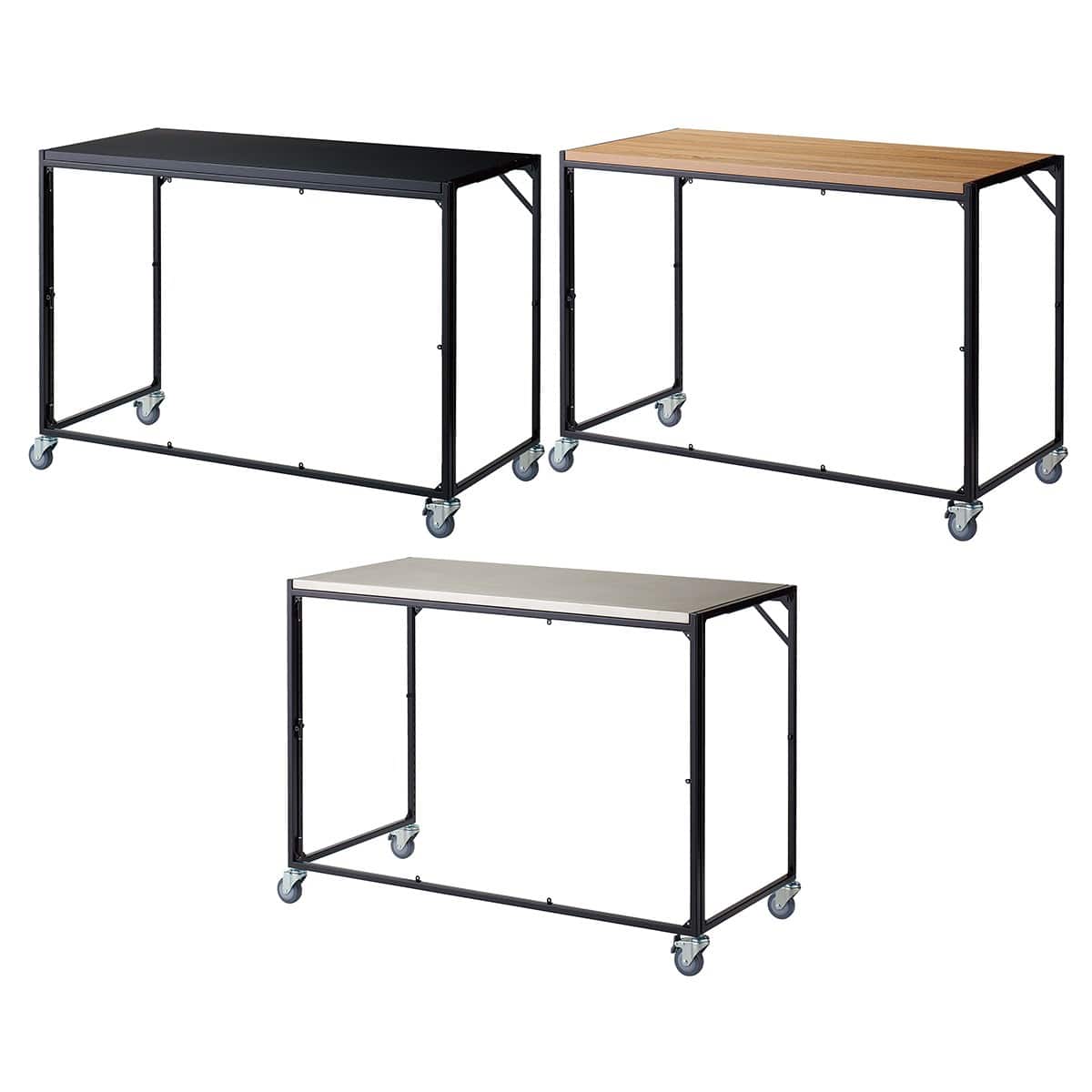 幅120×奥行60cm ブラック 通常キャスター 新型ハコマルシェワゴン 本体 〔ストエキオリジナル〕 ラスティック柄天板