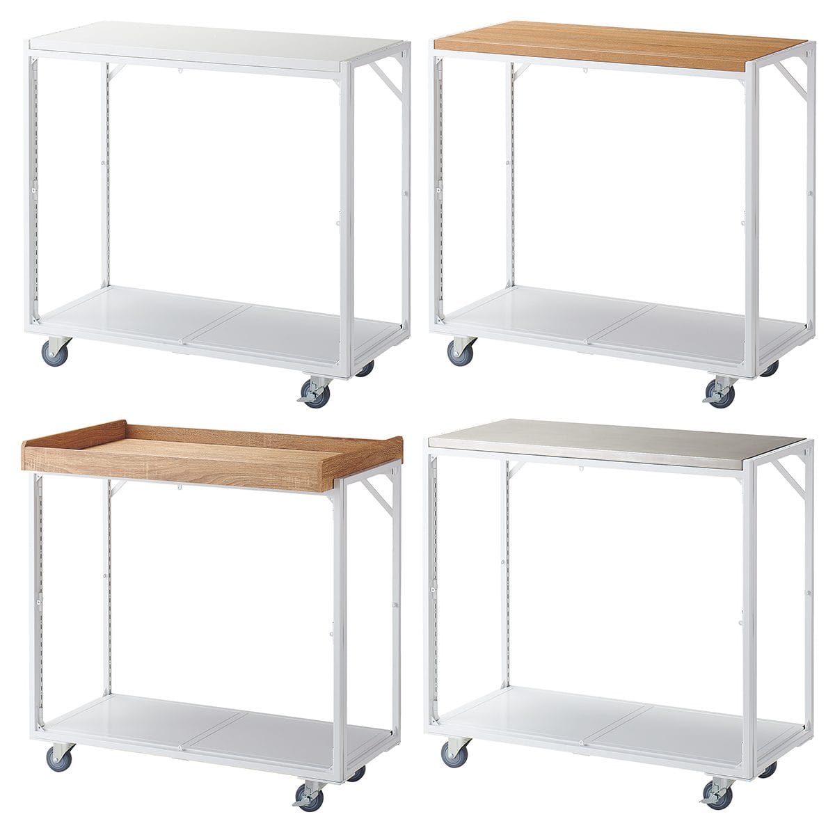 幅90×奥行45cm ホワイト 強化キャスター 新型ハコマルシェワゴン 本体 〔ストエキオリジナル〕 ラスティック柄天板