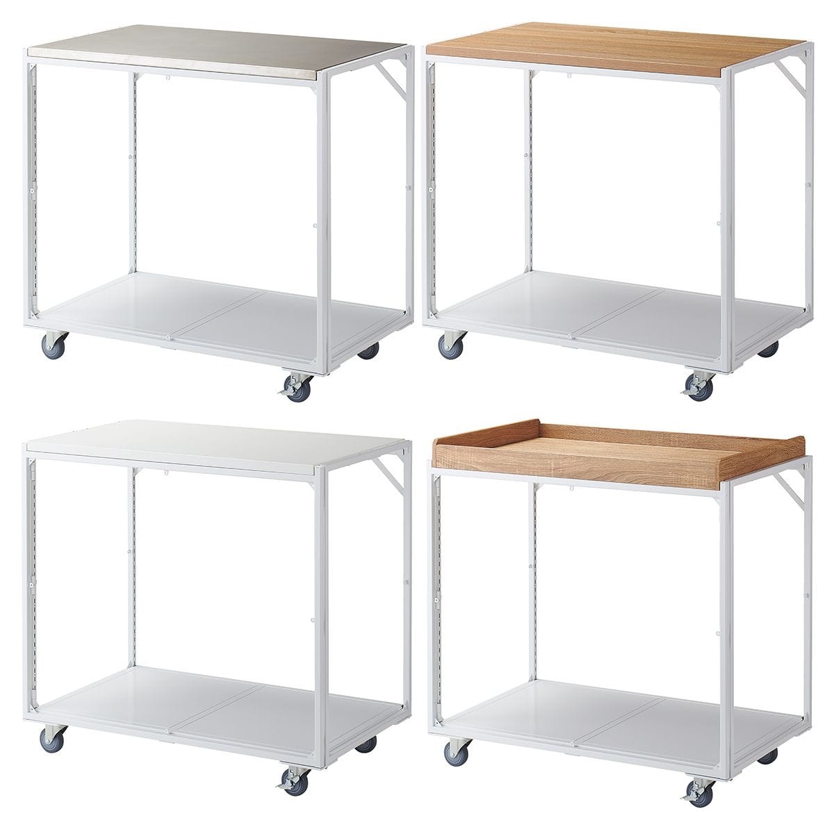 幅90×奥行60cm ホワイト 強化キャスター 新型ハコマルシェワゴン 本体 〔ストエキオリジナル〕 ラスティック柄天板