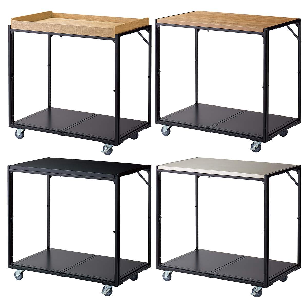 幅90×奥行60cm ブラック 強化キャスター 新型ハコマルシェワゴン 本体 〔ストエキオリジナル〕 ラスティック柄天板