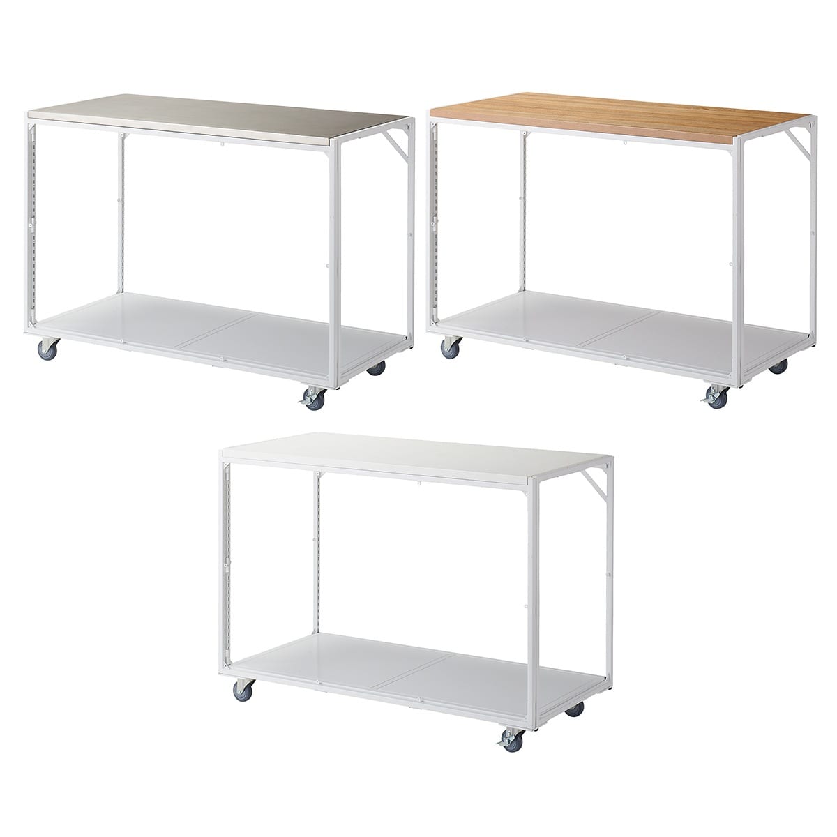 幅120×奥行60cm ホワイト 強化キャスター 新型ハコマルシェワゴン 本体 〔ストエキオリジナル〕 ラスティック柄天板