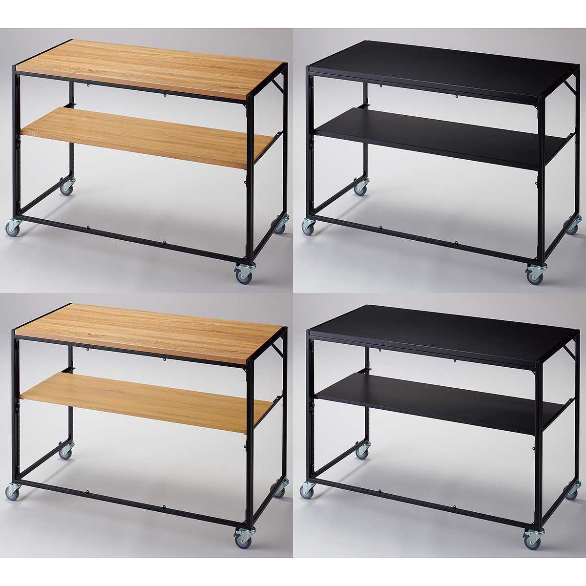 幅120×奥行40cm中間棚セット ブラック用 新型ハコマルシェワゴン 〔ストエキオリジナル〕 木棚ラスティック柄