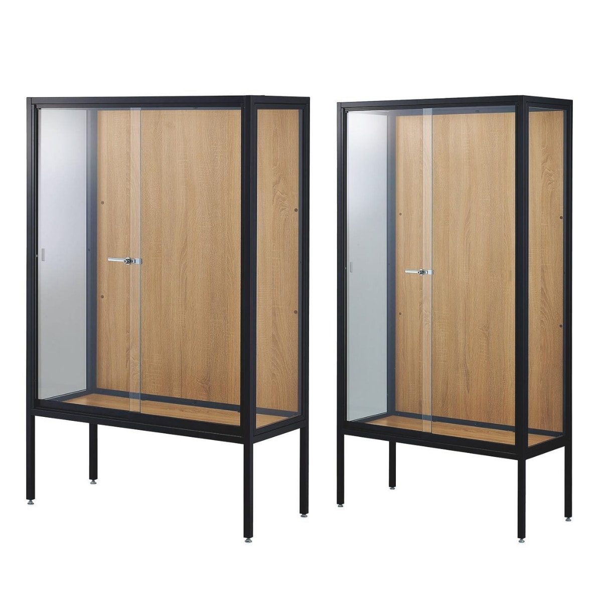 ラテラルショーケース ブラック 本体 幅90cm パネル:ラスティック柄〔ストエキオリジナル〕 H150cm