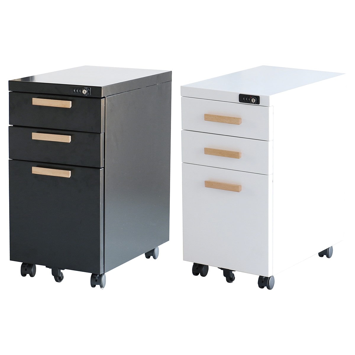 スチール製デスクサイドキャビネット スリムタイプ(ダイヤル錠) ブラック