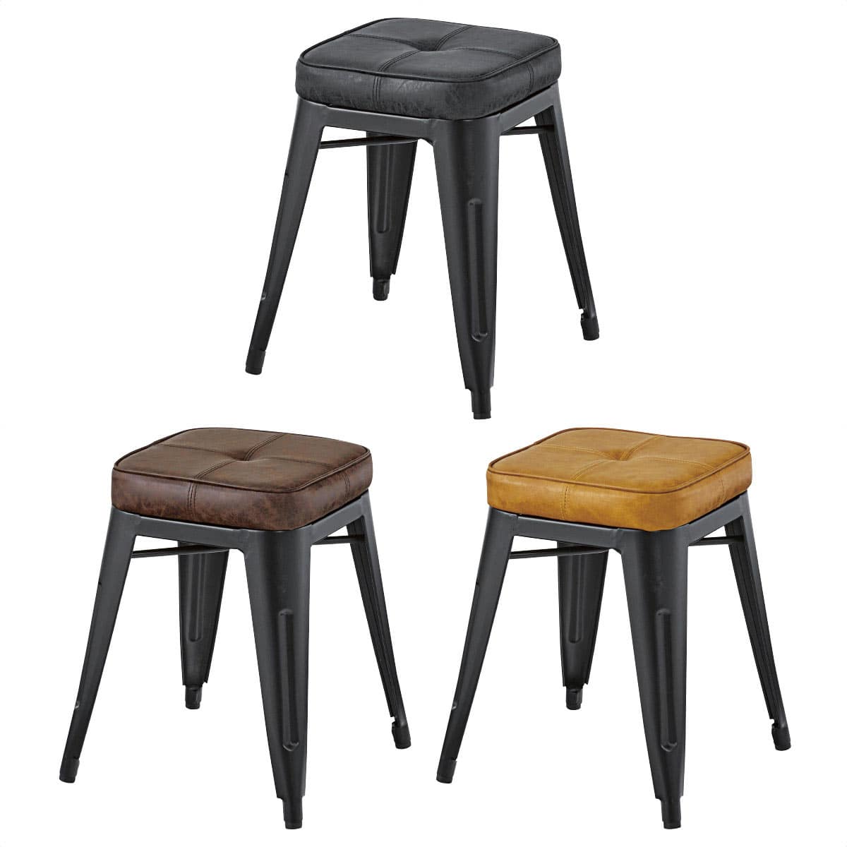 【2脚】スツール 張地ソフトレザー チャコール