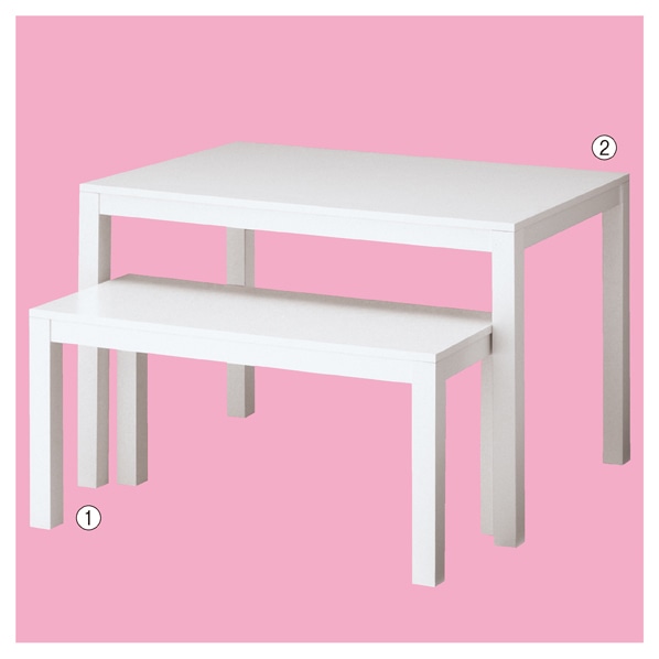 木製ショーテーブル ホワイト〔ストエキオリジナル〕 幅107×奥行45×高さ55cm