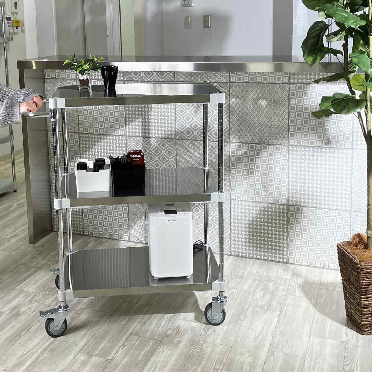 ステンレス作業台ワゴン シルバー取っ手 46×60cm 2段